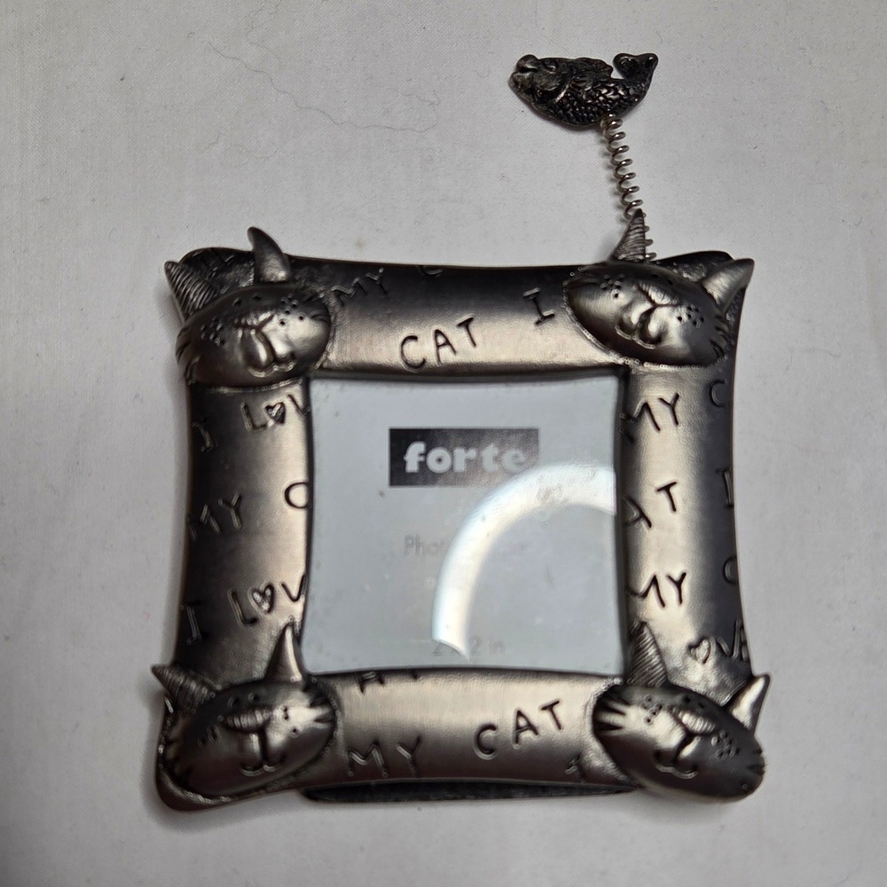 Forte Cute Cat Fish‎ Photo Frame Silver Tone I Love My Cat Desk Display 2x2